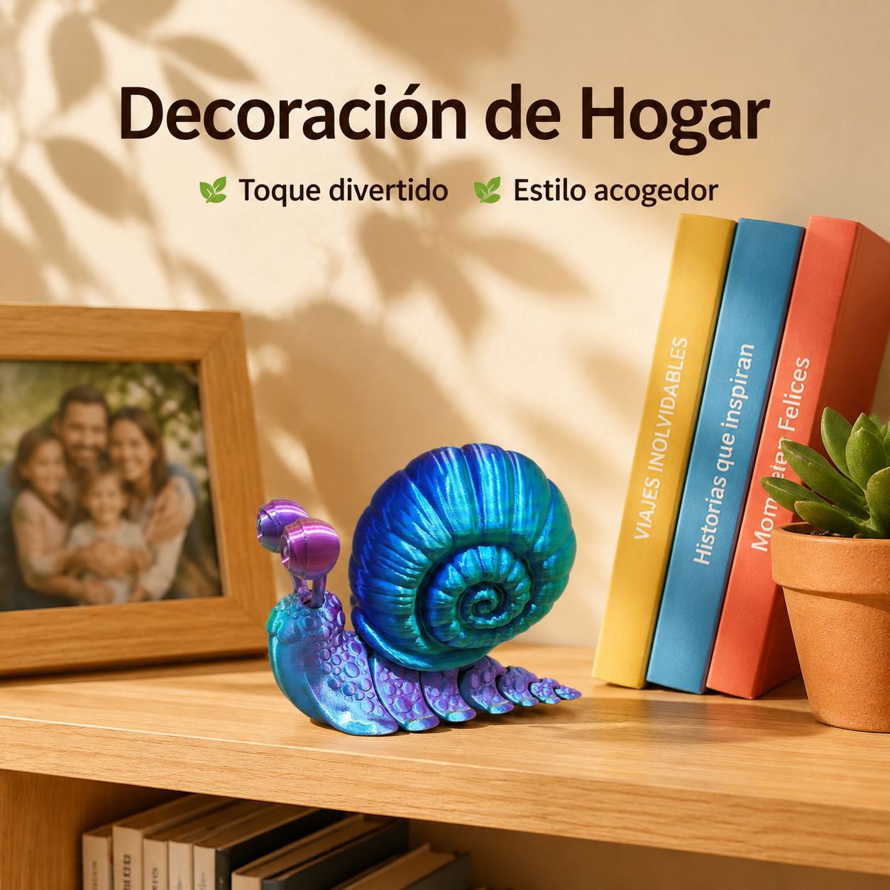 Figura de caracol articulado impresa en 3D para escritorio
