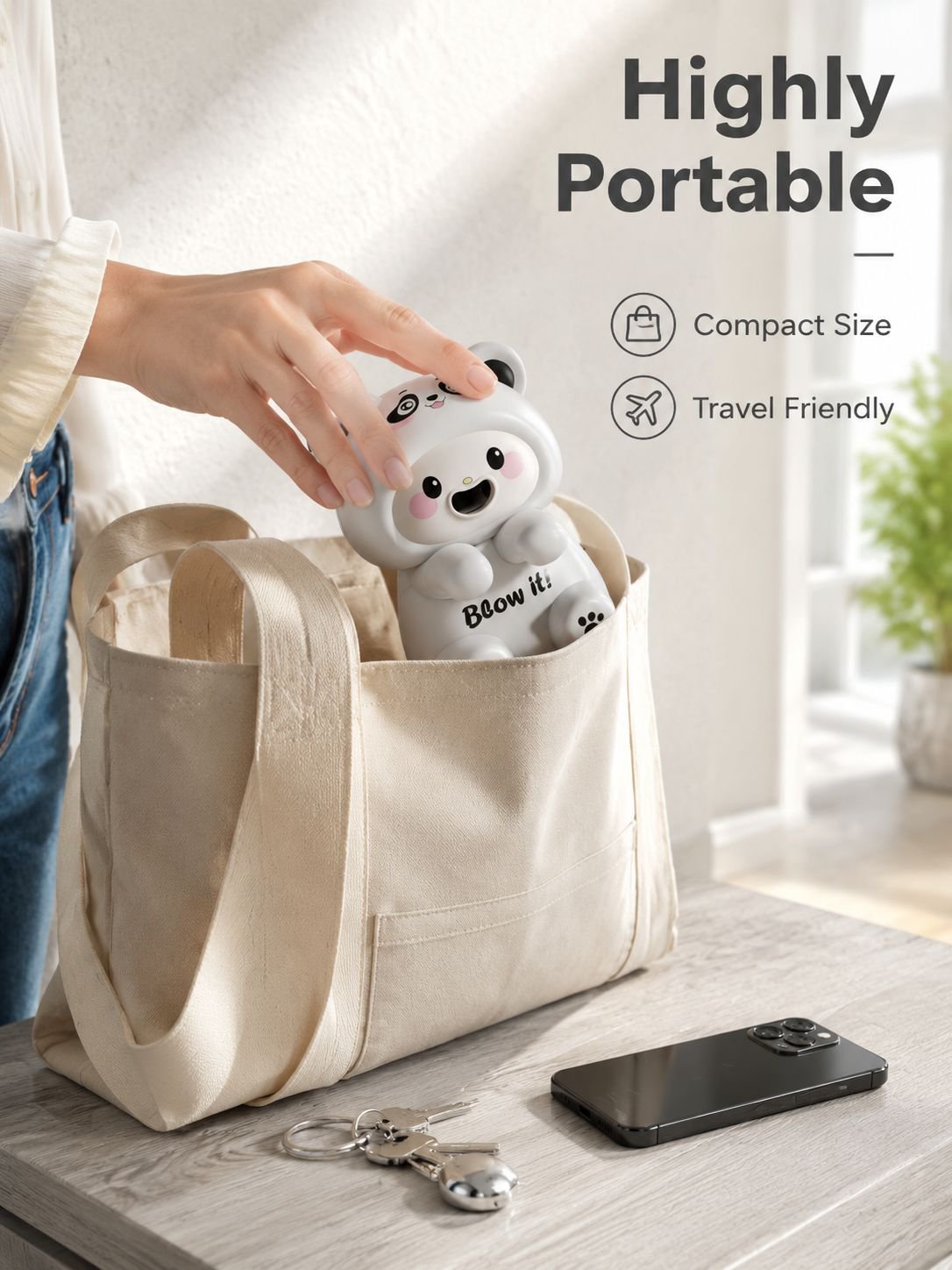 Summer Fan for Cooling Rice, Cute Puppy Design, Portable with Cup Hanger, Cat-Shaped Hot Water