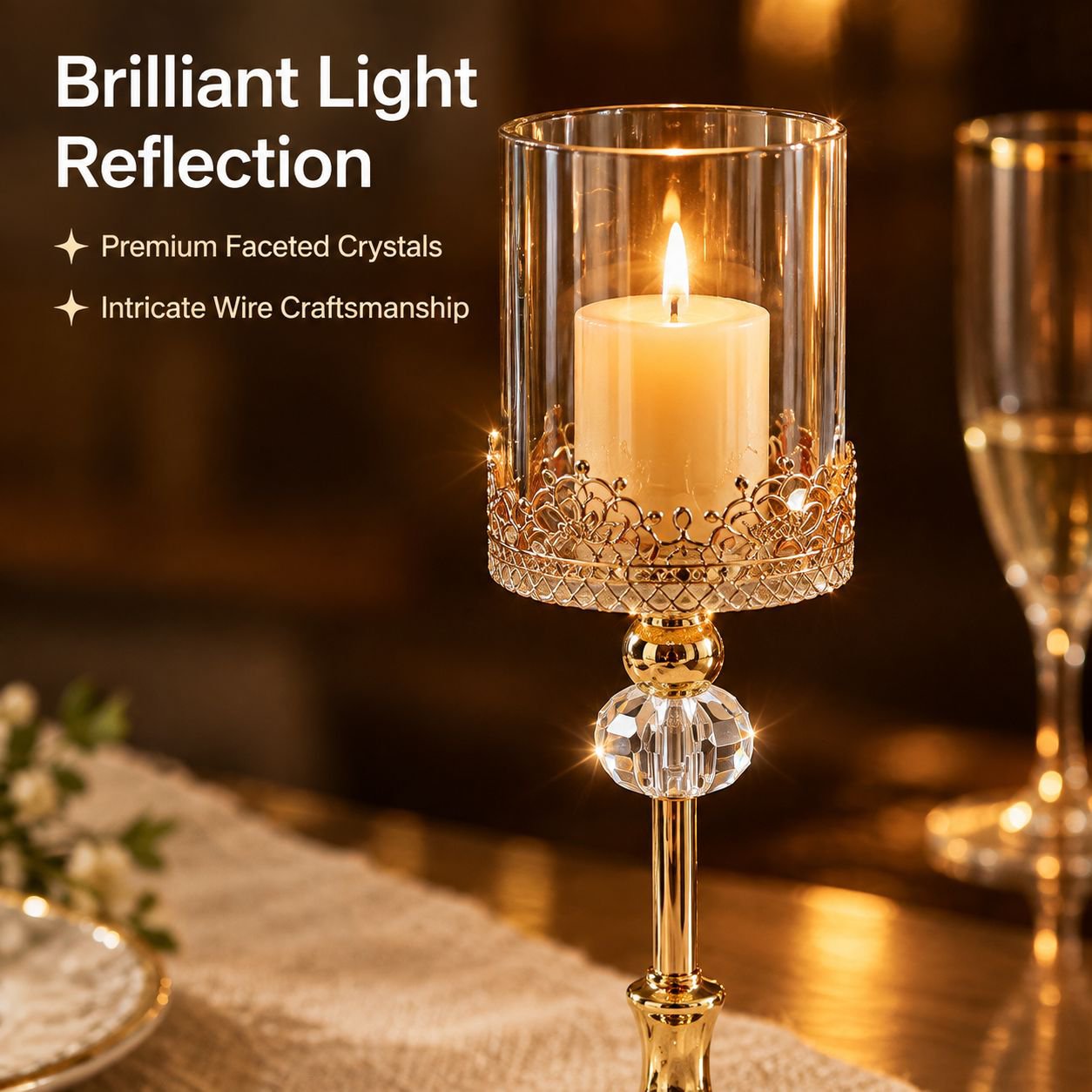 Luxury Gold Crystal Candle Holder European Dining Table Wedding Party Centerpiece