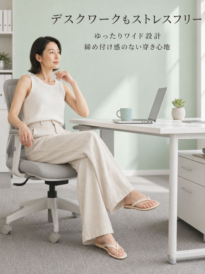 薄手素材の涼しいレディースパンツディテール