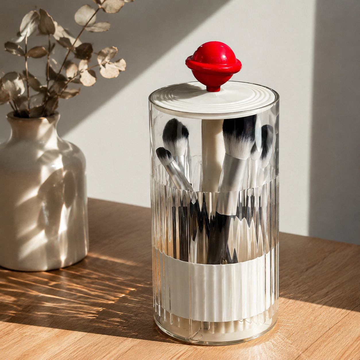Dust-proof makeup brush holder with spacious compartments