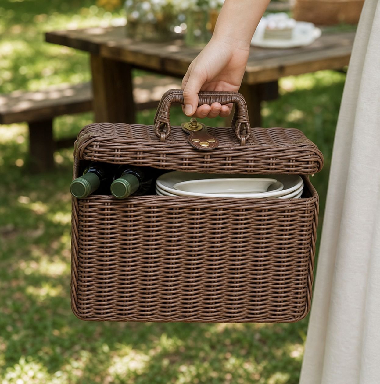 Handmade woven storage box with handle