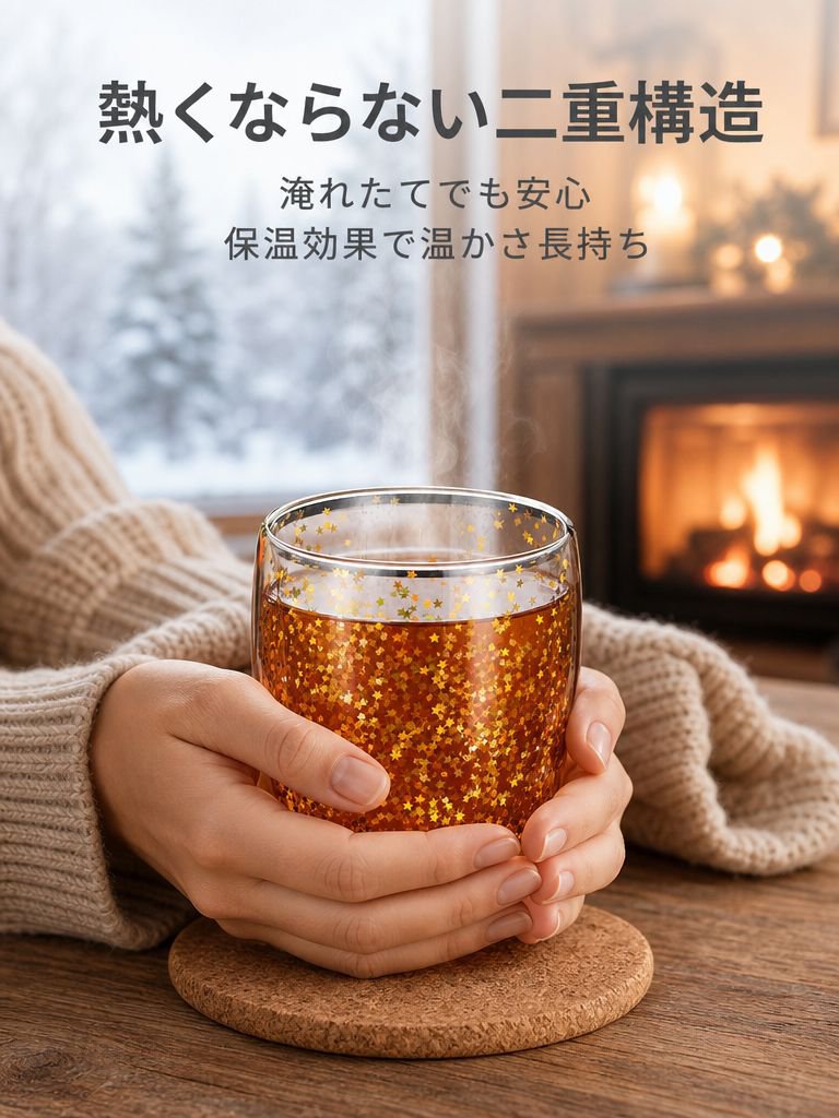 二重構造ホウケイ酸ガラス保温コーヒーカップ