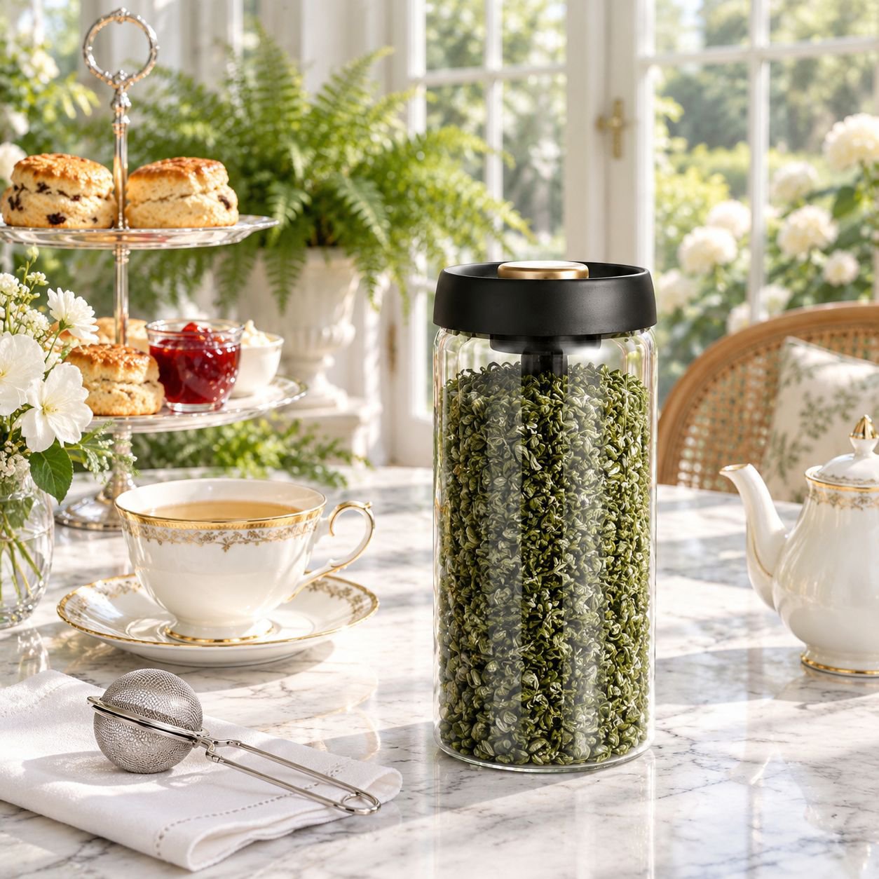 Transparent glass jar with vacuum seal lid for coffee