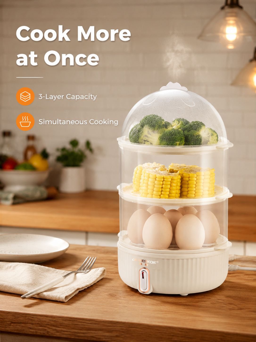Three-layer Household Breakfast Steamer with Automatic Power-off