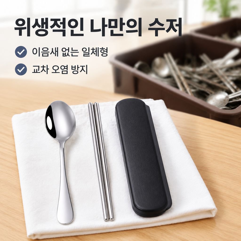 어린이 학생용 휴대용 식기 세트 스테인리스 수저 3종 박스 포함