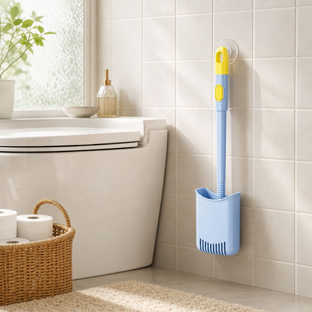Dụng cụ vệ sinh cán dài có đầu hút không cần khoan kèm giỏ đựng