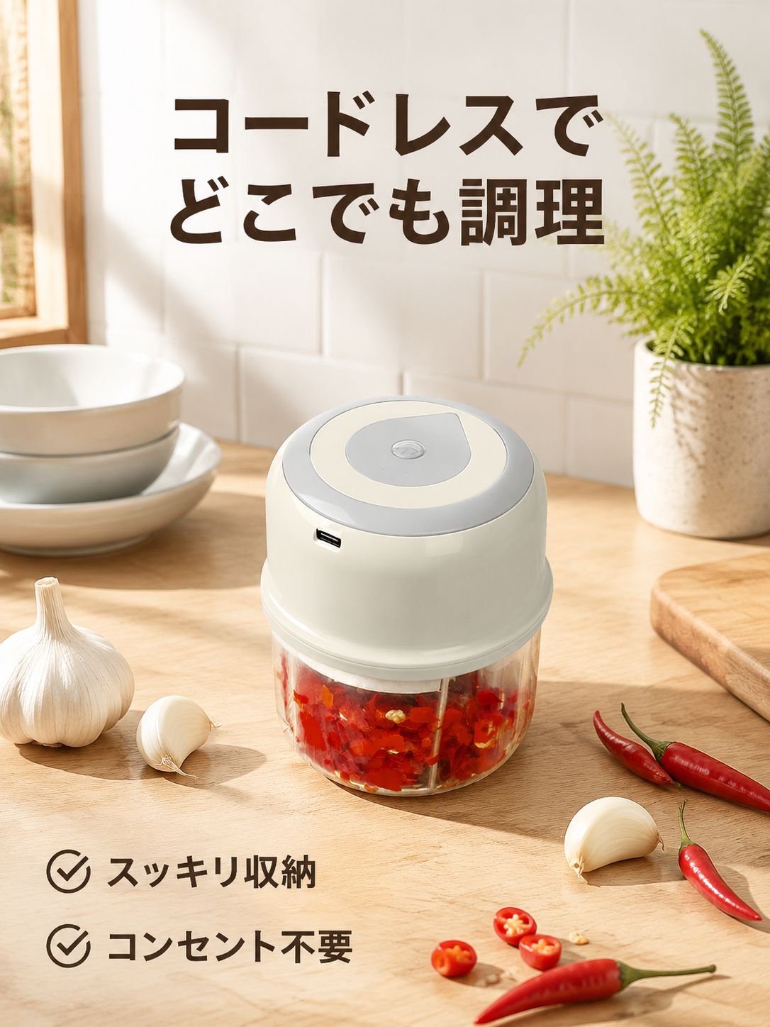 ワイヤレス電動にんにくチョッパー