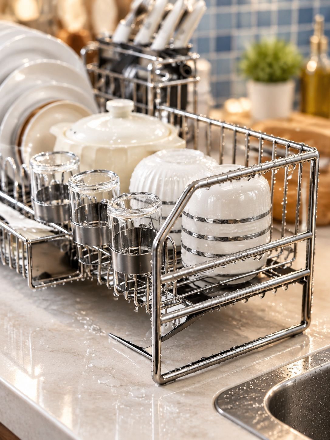 Escurridor y Organizador de Platos de Acero Inoxidable 304 Cocina