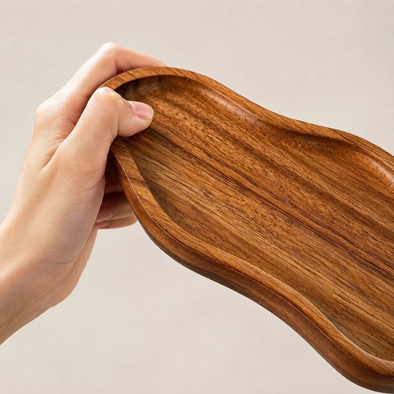 Rustic wooden plate with peanut shape design