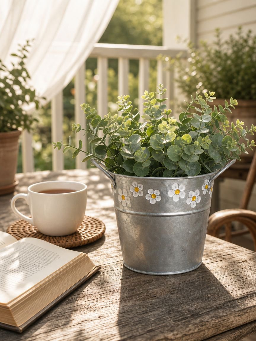 Retro old iron Thai milk bucket for dried flowers