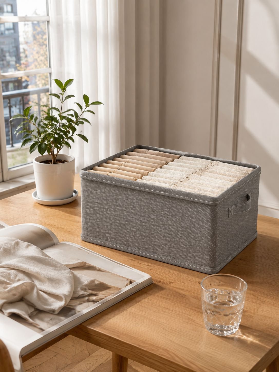 Boîte de rangement en tissu non tissé avec plaque PP épaissie, rangement pour vêtements type tiroir