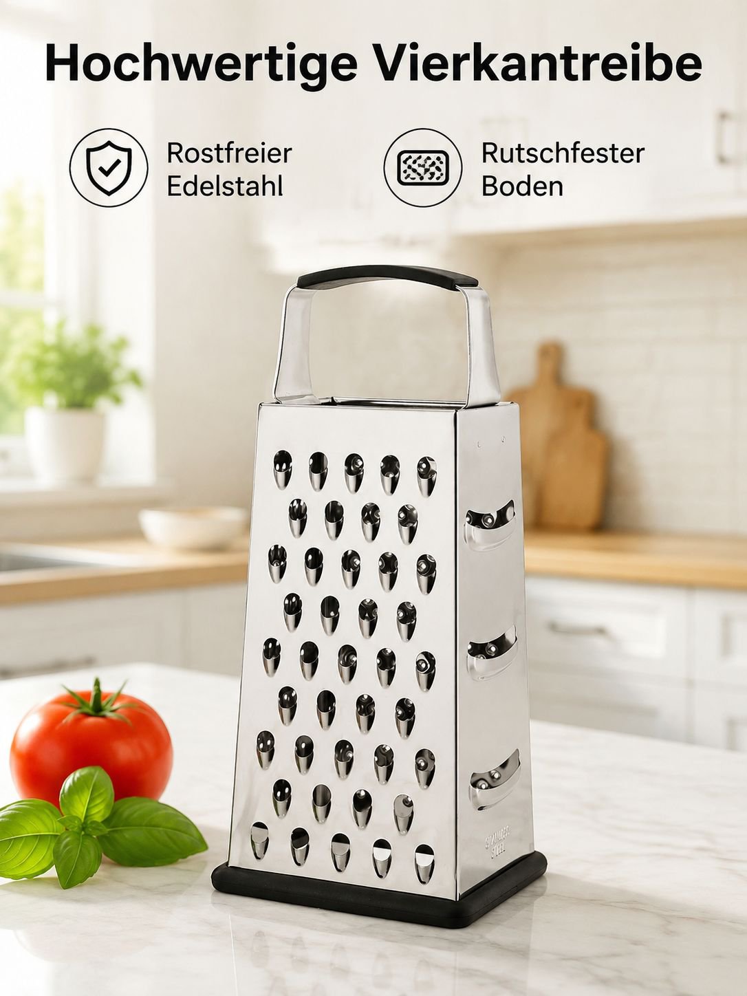 Edelstahl Vierseitige Multifunktionsreibe mit rutschfestem Griff