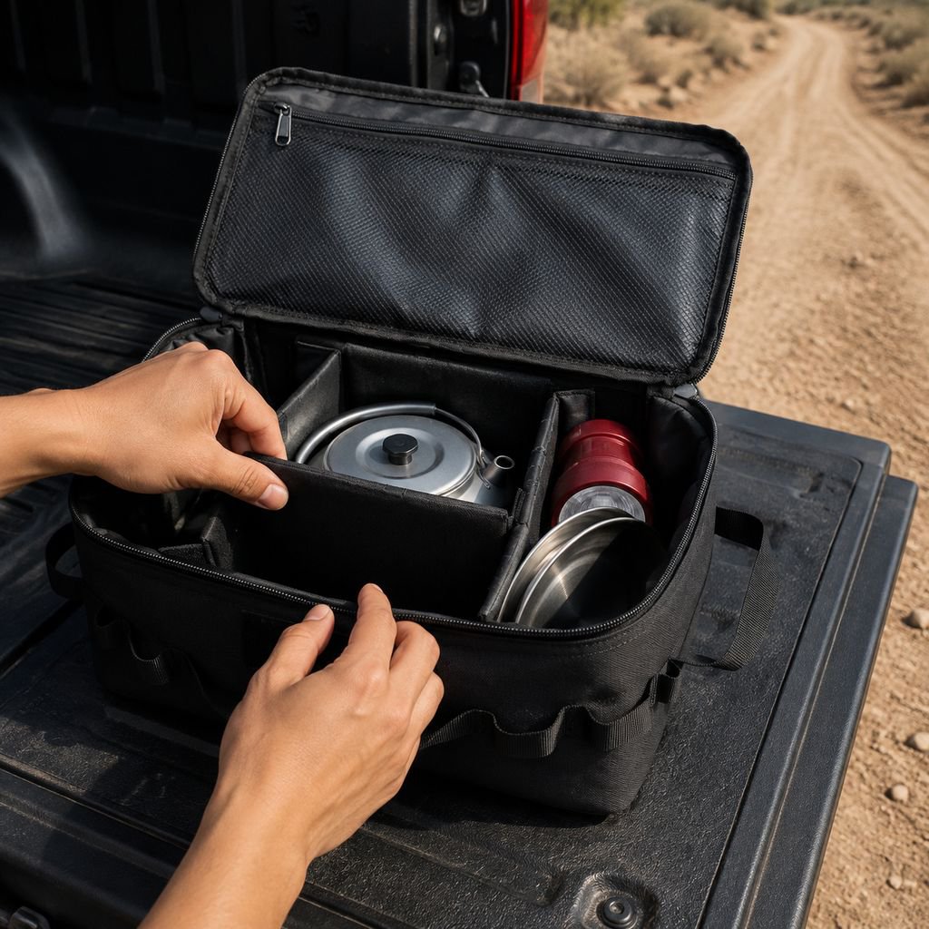 Portable picnic bag, camping storage bag, outdoor tableware organizer, short trip tote bag