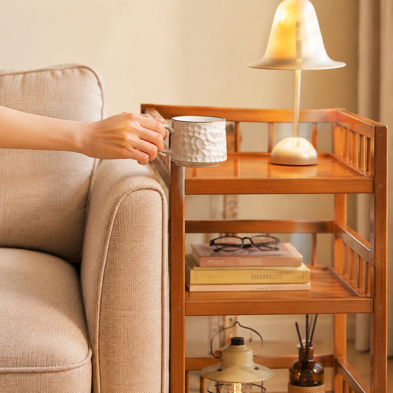 Carrito multifuncional de madera maciza con ruedas, ideal para almacenar té y refrigerios