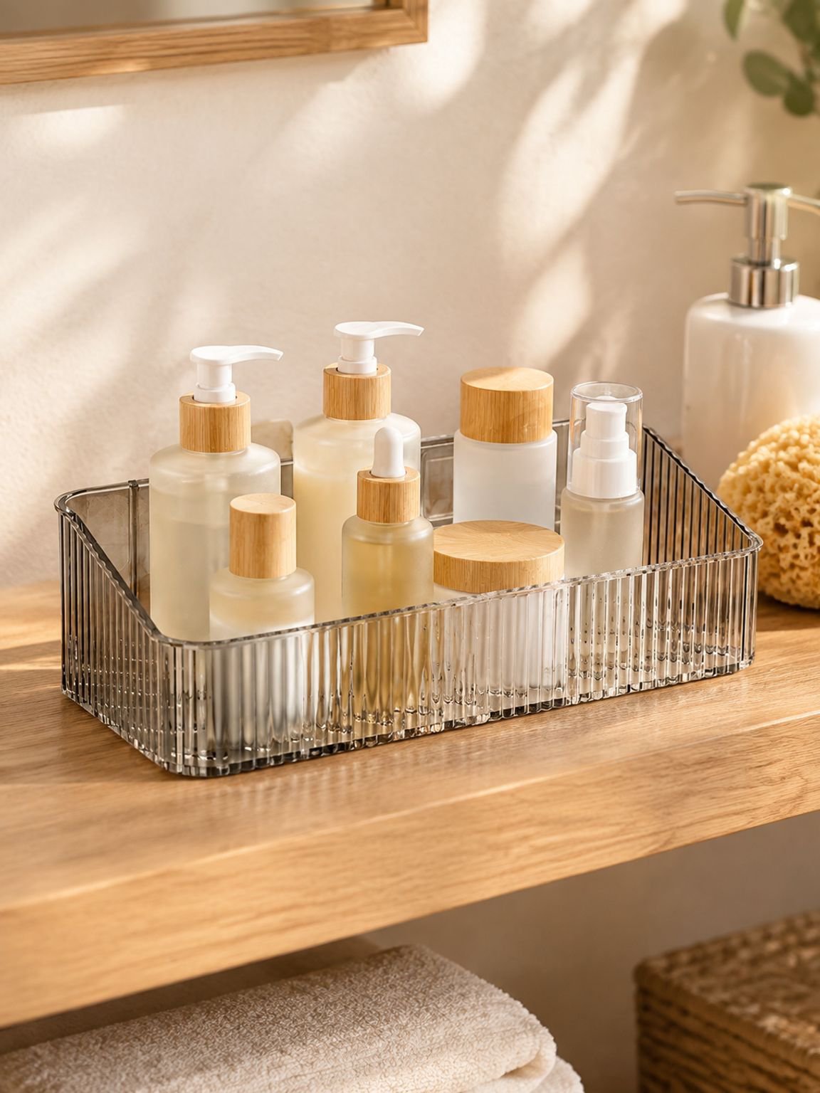 Caja organizadora multifuncional transparente para baño