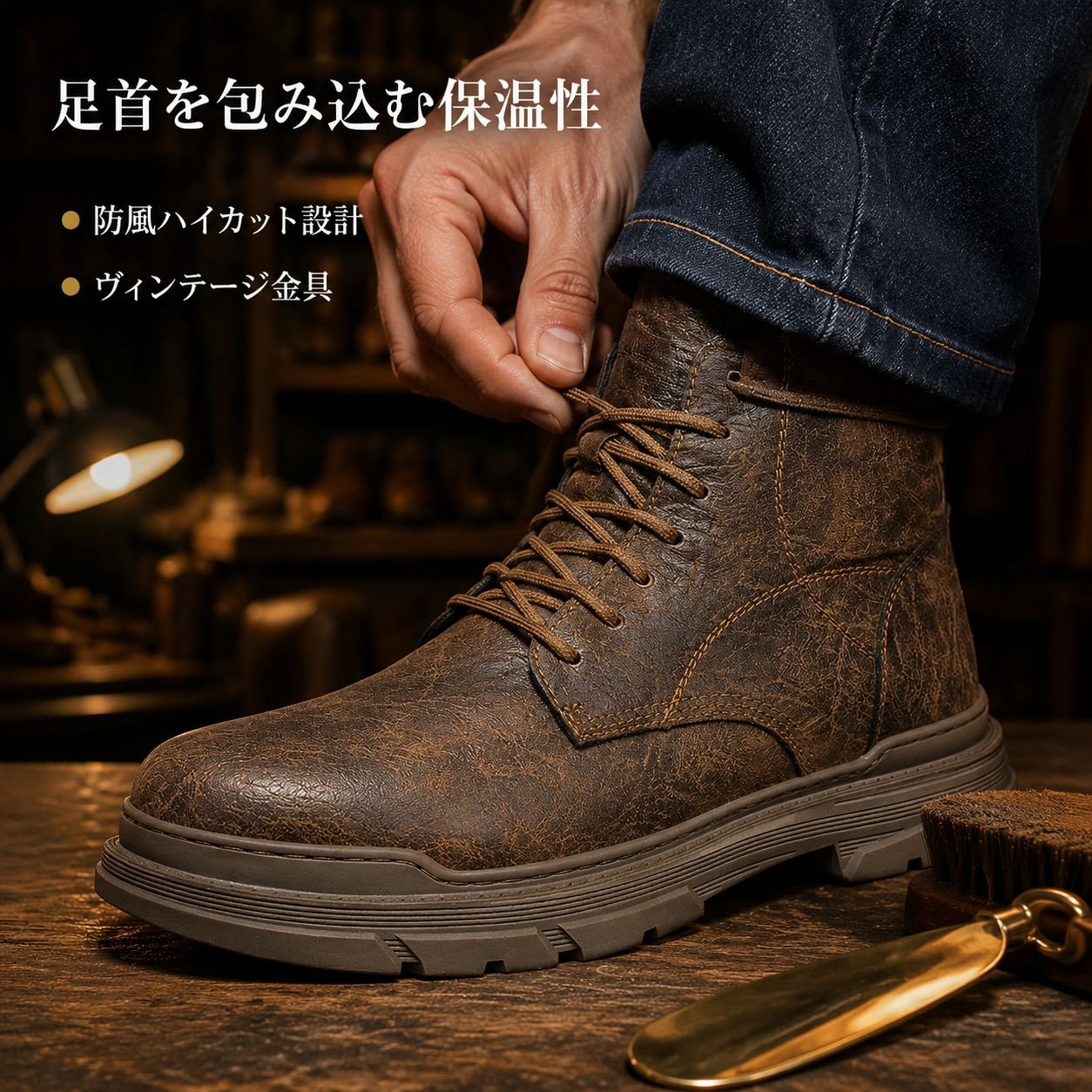 メンズレトロハイカットバイカーマーチンレザーブーツ英国風ミドルシューズ
