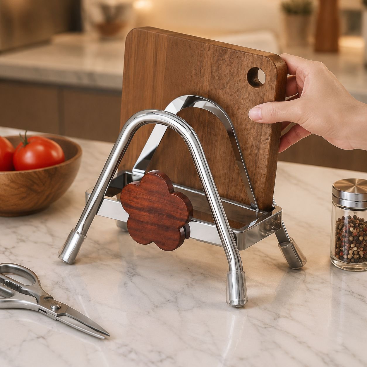 Adjustable Plaid Pattern Chopping Board Storage Rack, Multipurpose Kitchen Organizer
