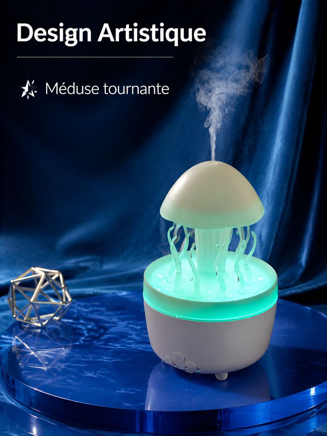 Diffuseur d’huiles essentielles en forme de méduse tournante avec gouttes de pluie