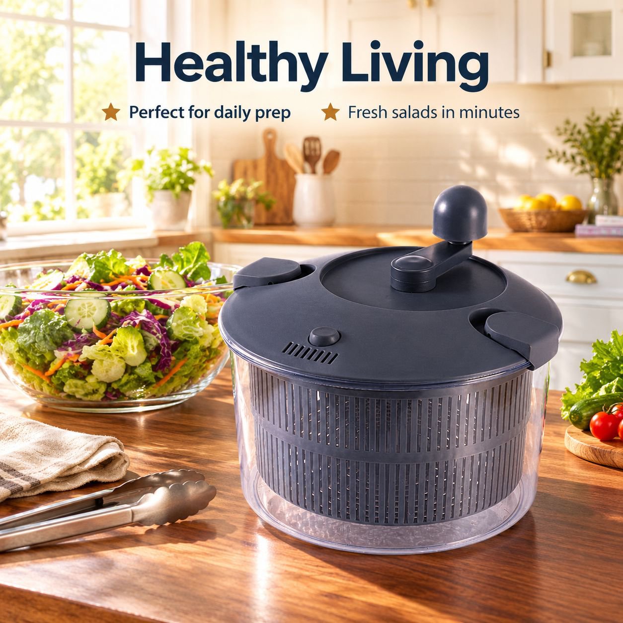 Multifunctional Manual Salad Spinner Vegetable Cutter Slicer & Kitchen Drainer Basket