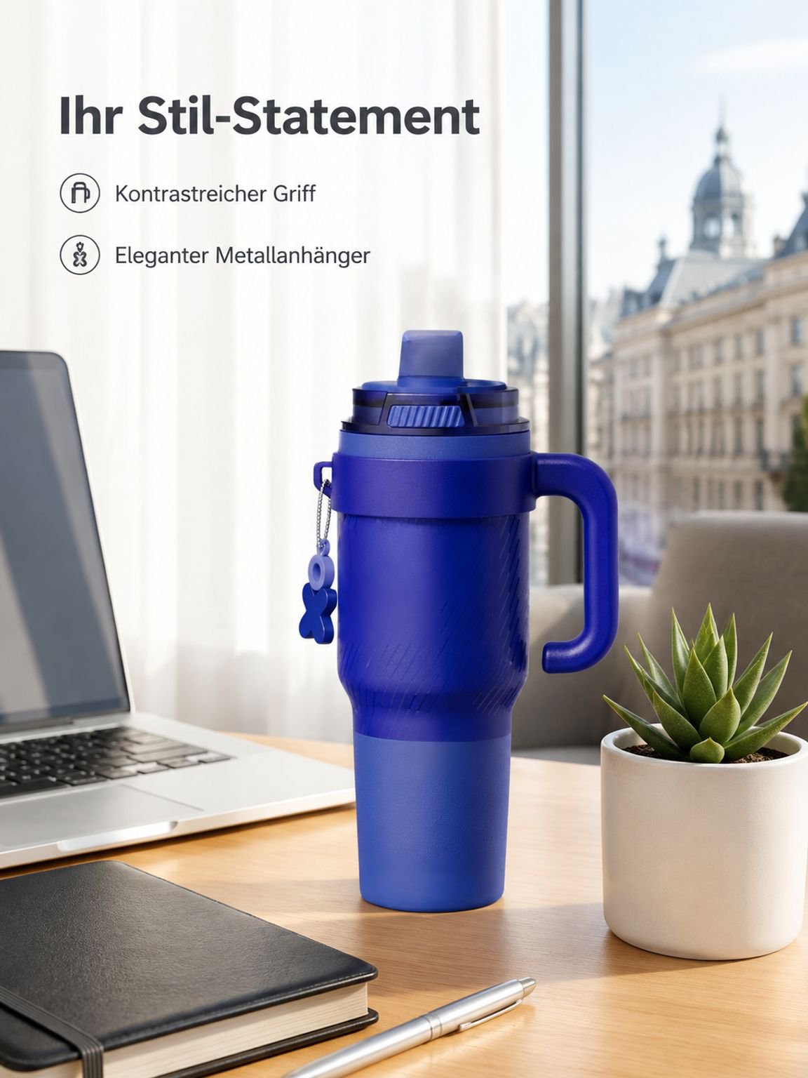 Modischer Edelstahl-Thermobecher mit Strohhalm für Heim und Büro