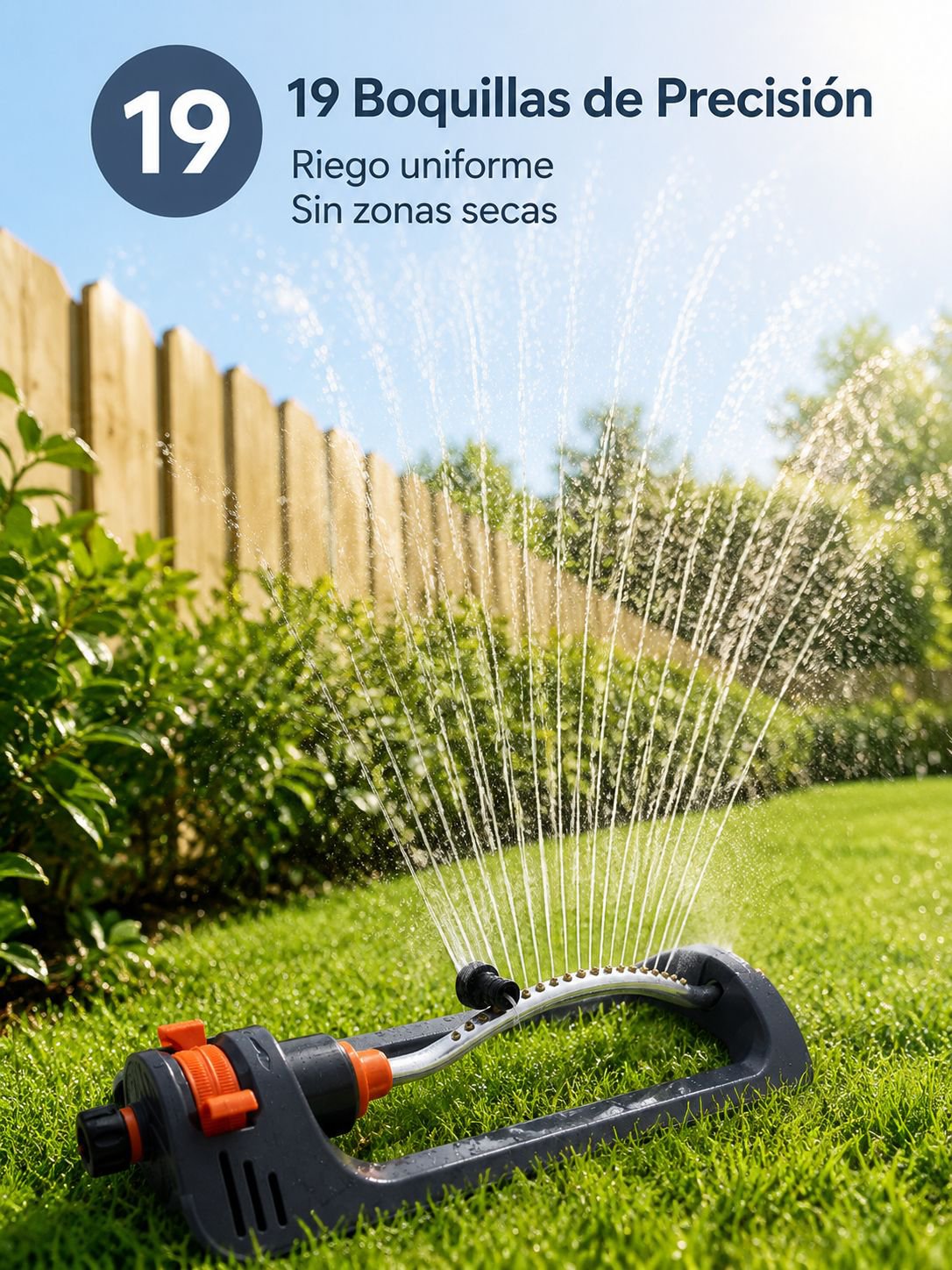 Aspersor de jardín con cabezal oscilante automático de 180° y 19 orificios para riego