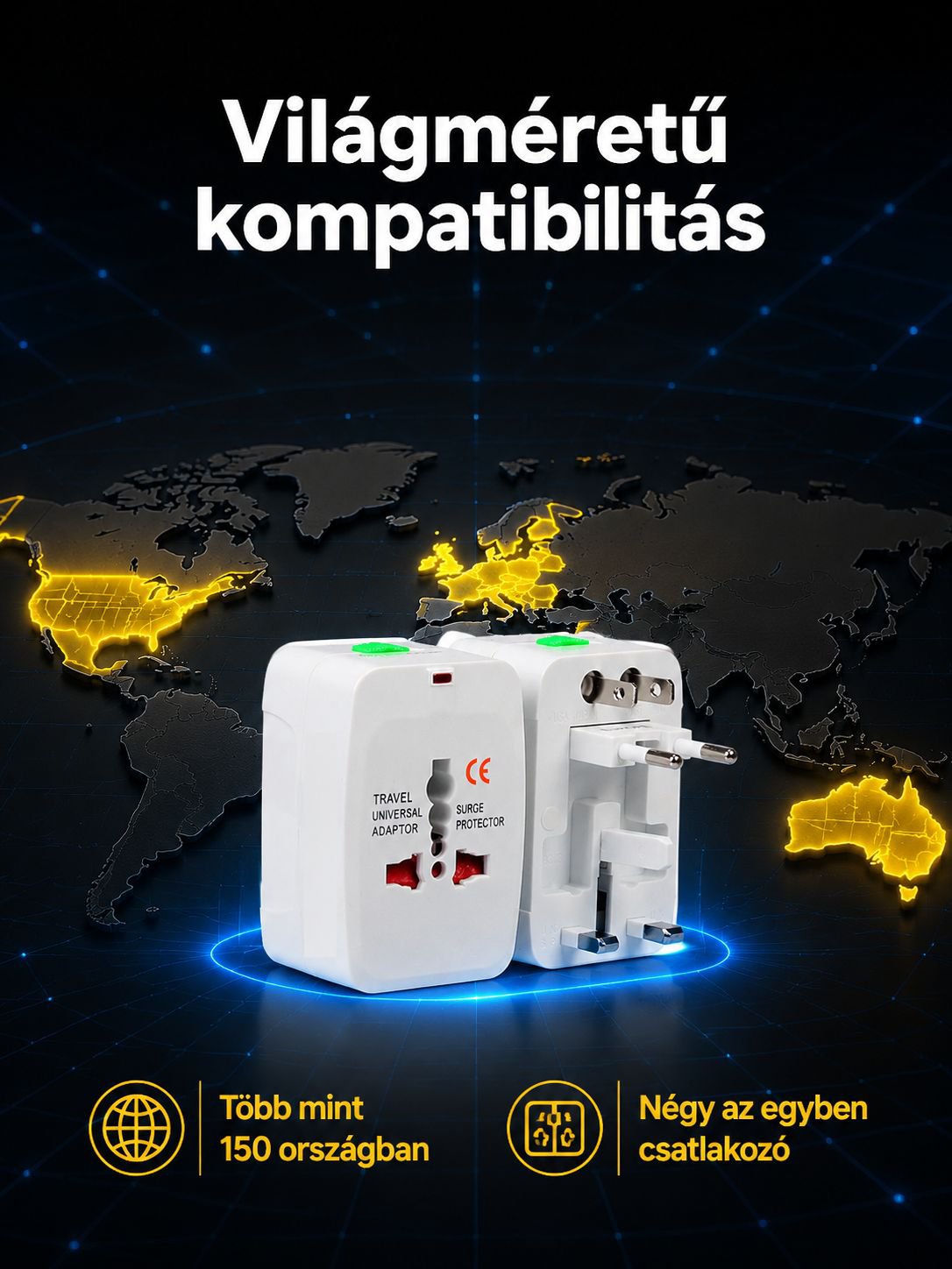 Utazáshoz használható univerzális adapter