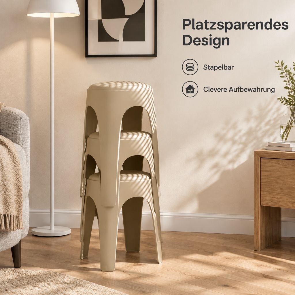Stapelbarer, gepolsterter, runder Kunststoffhocker, verstärkte Ausführung für zu Hause