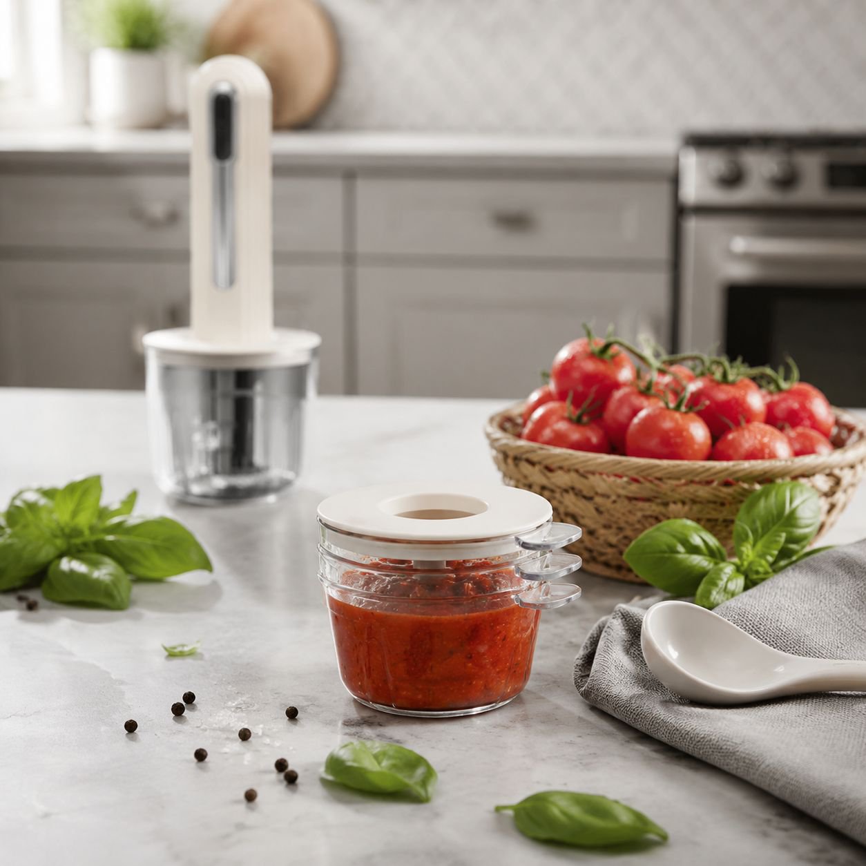 Household mixer blending ingredients