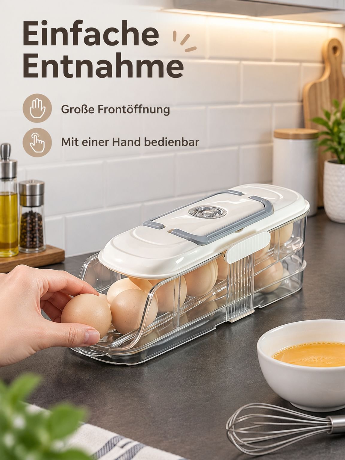 Schrägöffnende Eierbox für den Kühlschranktür – Frischhaltebox für Zuhause