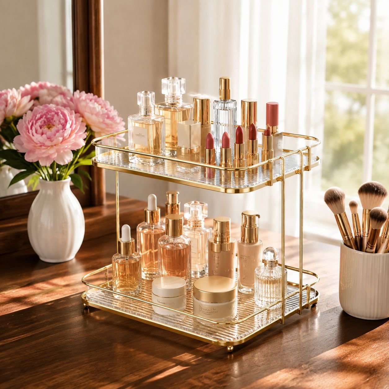 Dressing Table Multi-layer Organizer Rack, Perfume & Bathroom Storage Cup Holder