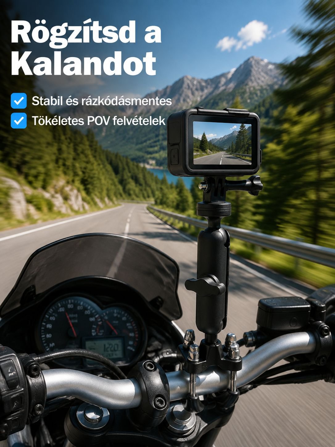 Univerzális kamera tartó motorkerékpárhoz és kerékpárhoz, GoPro/Insta360 sportkamera kiegészítő