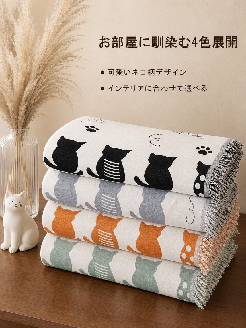 カートゥーン猫ソファブランケット