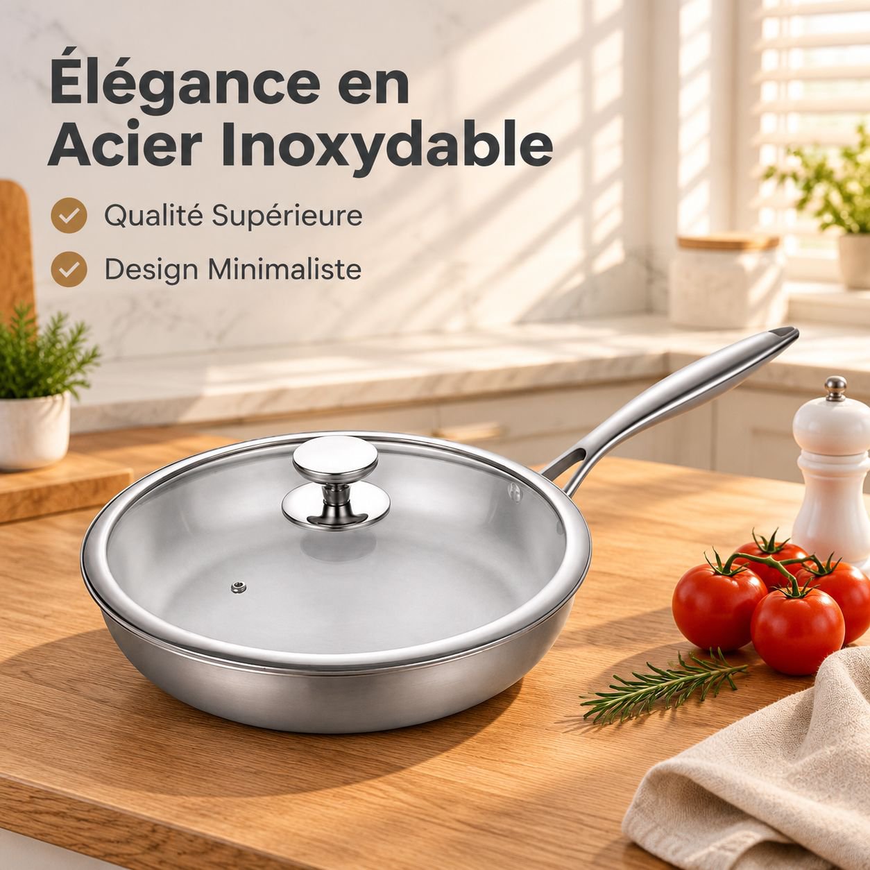 Poêle Épaisse en Acier Inoxydable 316 sans Revêtement Gaz Induction