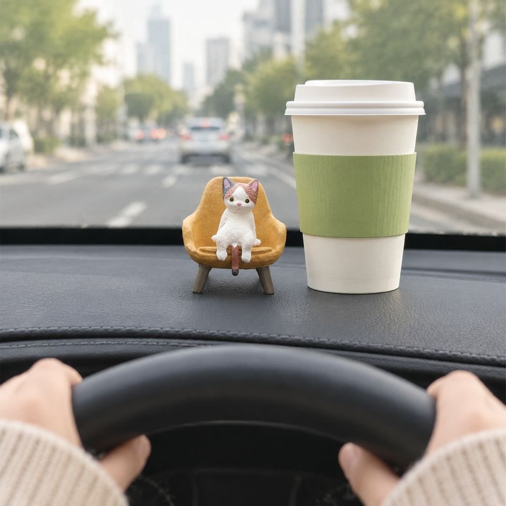 車内コンソールに飾った猫フィギュア