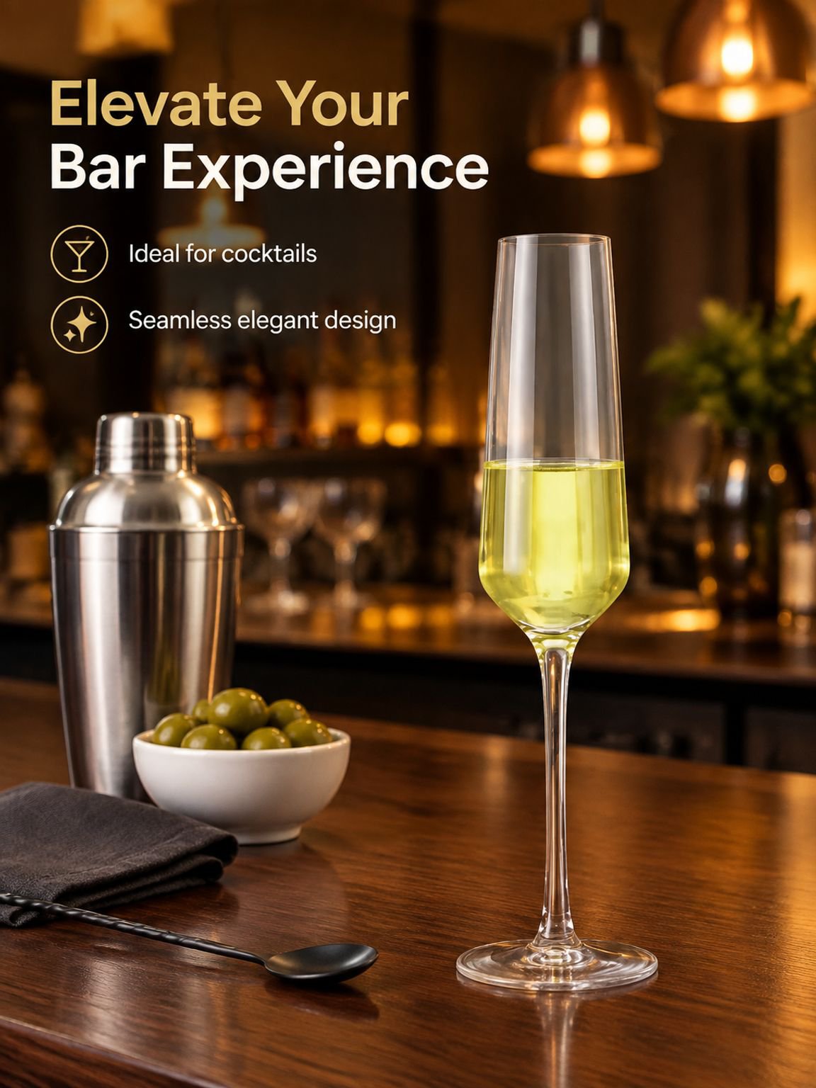 Elegant cocktail and champagne glass for home use