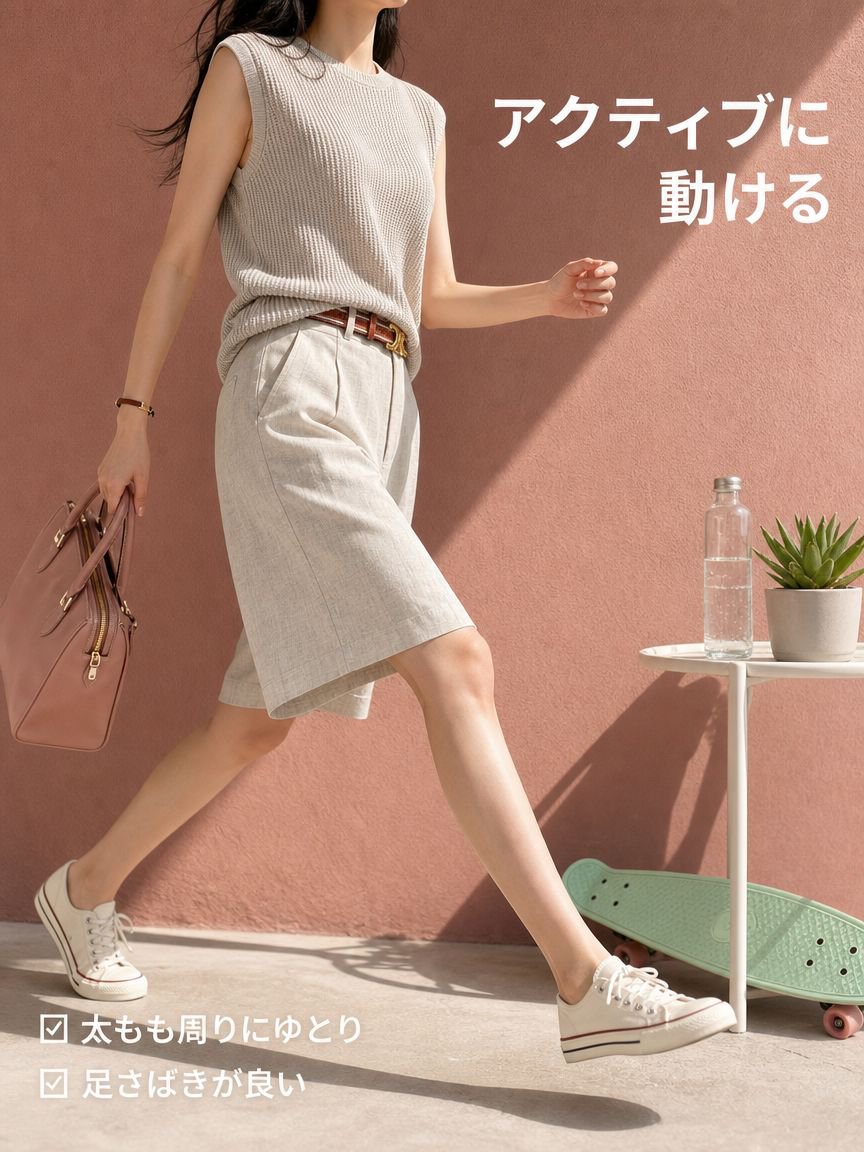 シンプルデザインの夏用レディースショートパンツ