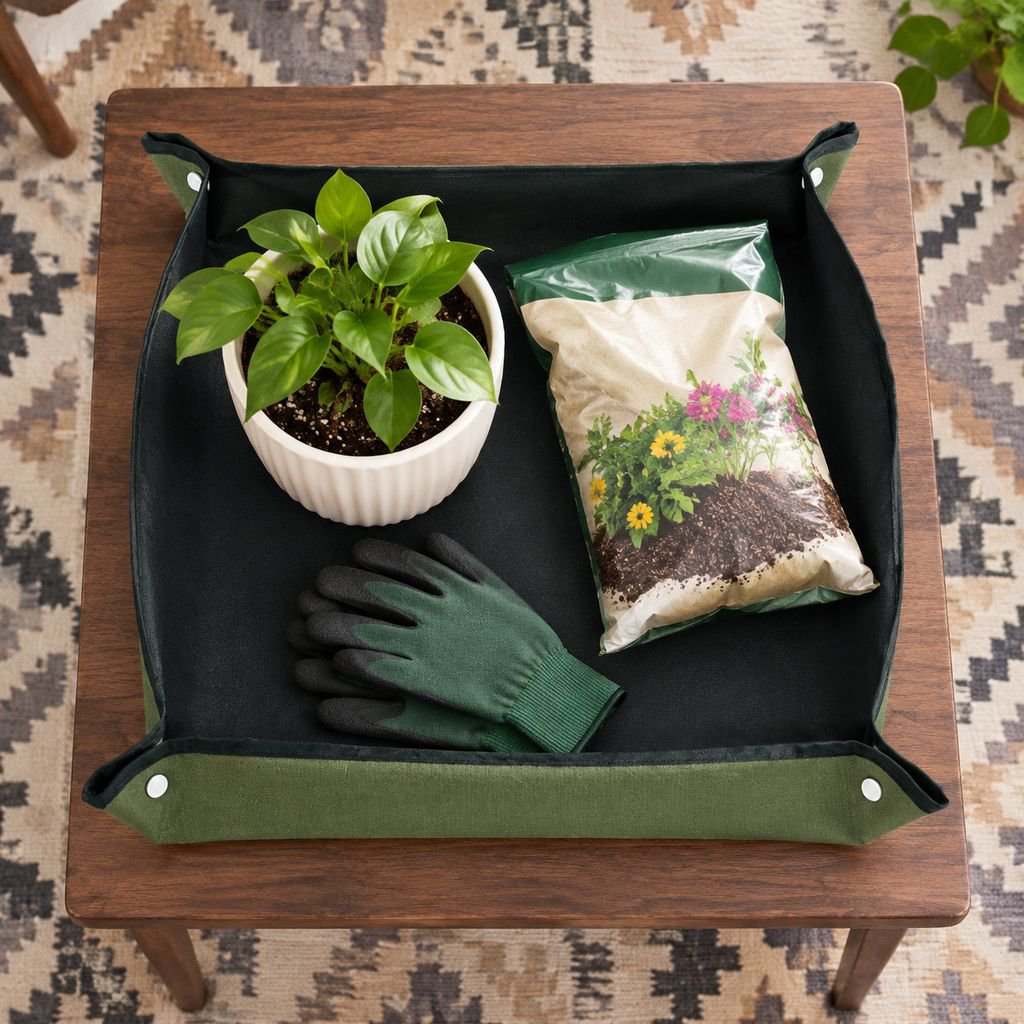 Portable and foldable gardening soil mat for indoor and outdoor use