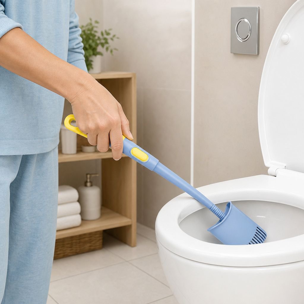 Dụng cụ vệ sinh cán dài có đầu hút không cần khoan kèm giỏ đựng