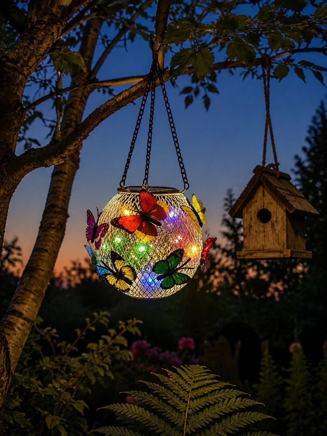 Energy-saving solar butterfly lamp on a lawn