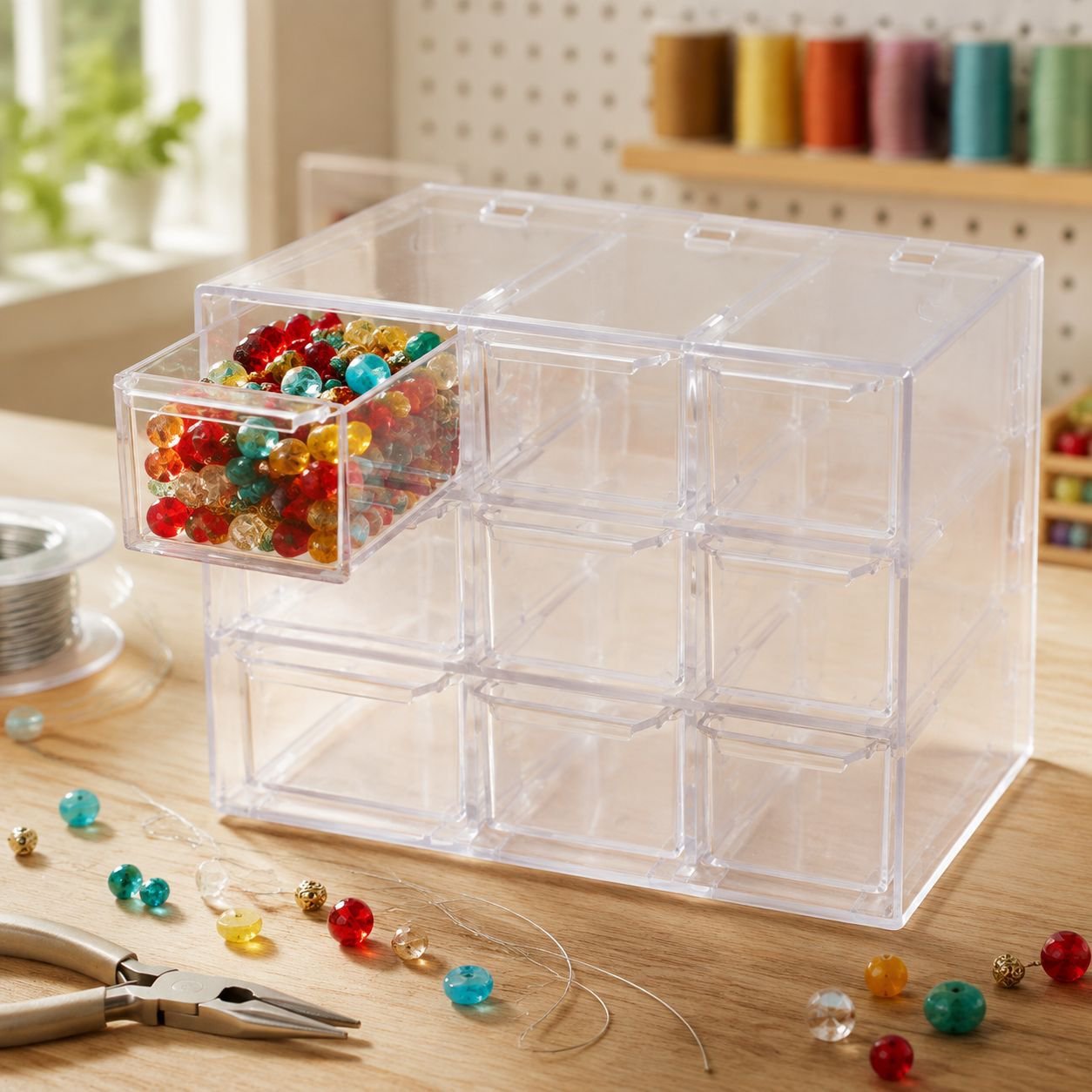 Drawer-style Desktop 9-Grid Transparent Storage Box for Office Supplies
