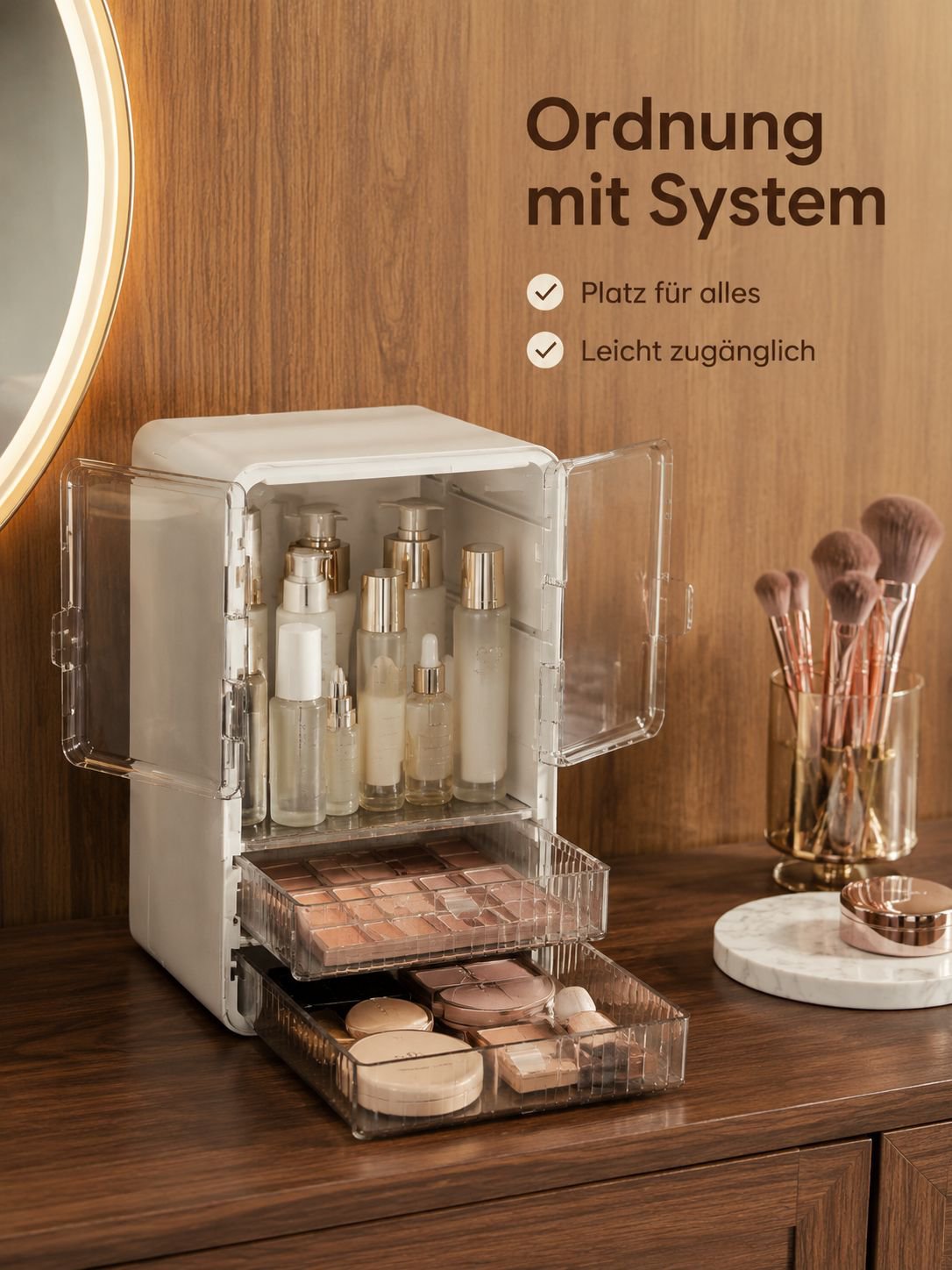 Hochwertige faltbare Make-up-Box, große staubdichte Aufbewahrungsbox