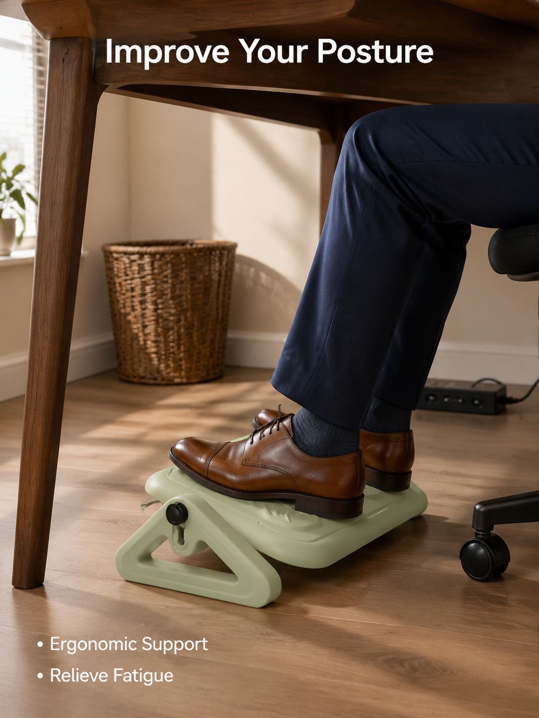 Adjustable Massage Footstool/Footrest Under Desk/Anti-Crossing Leg Pad