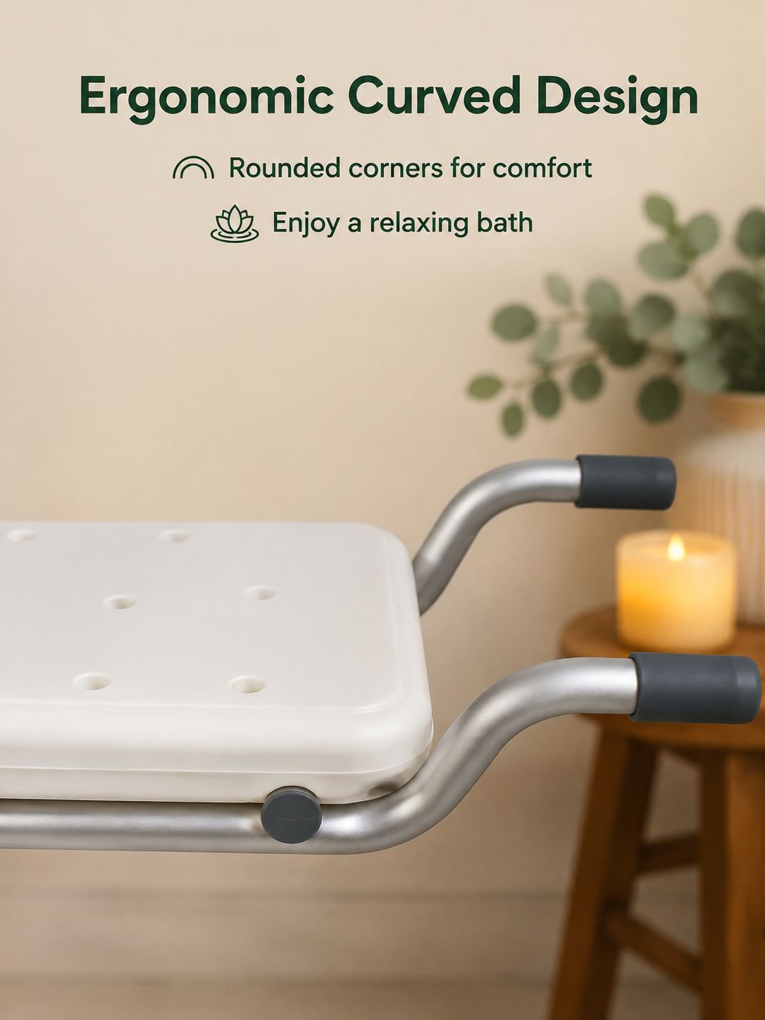 Elderly shower bench with non-slip feet and ergonomic seat