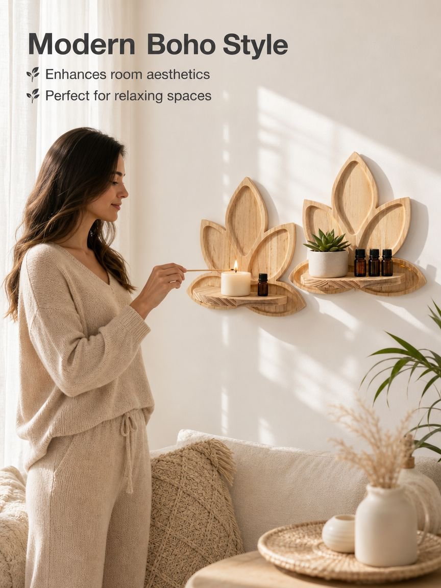 Solid Wood Lotus Wall Mounted Storage Rack