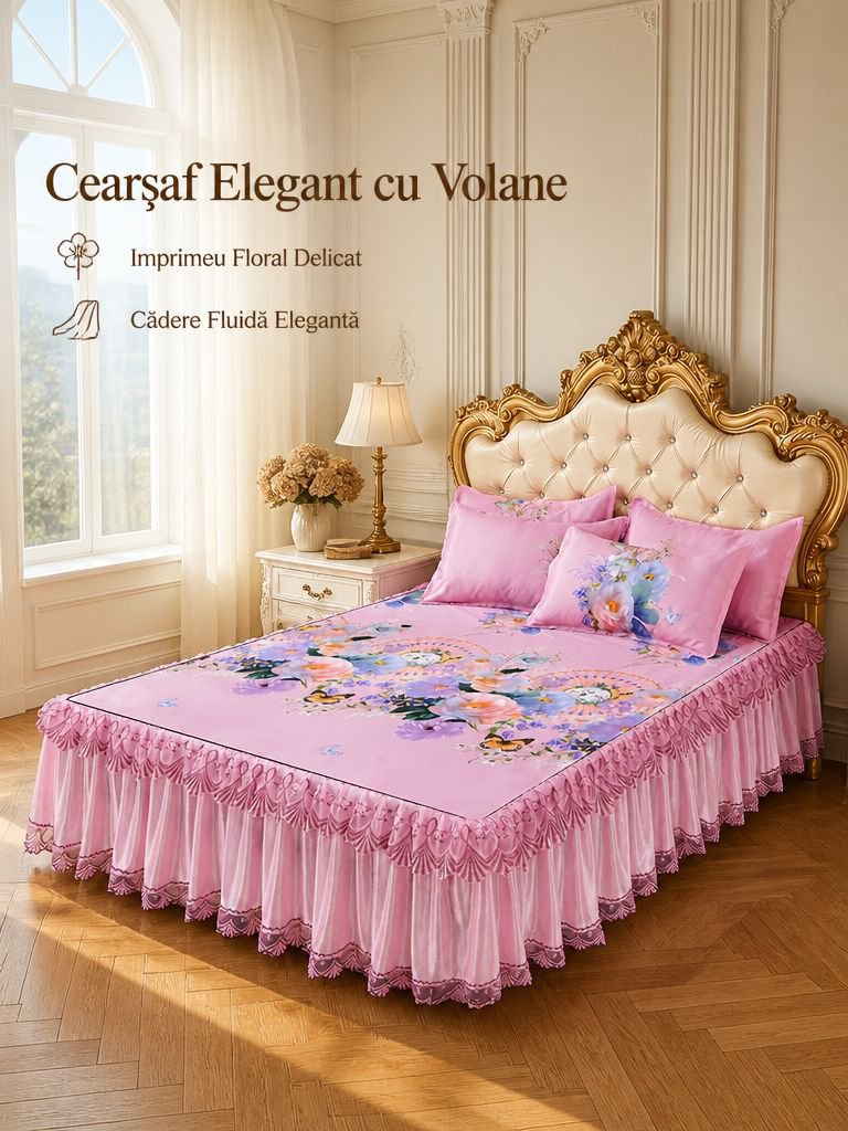 Set de fustă de pat Ocean din mătase rece, husă protectoare lavabilă și răcoroasă