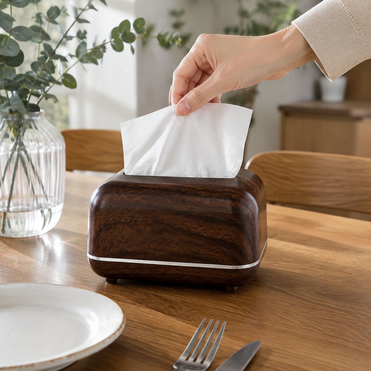 Luxury Walnut-Look Tissue Box – Multipurpose Tissue Storage for Living Room and Bedroom