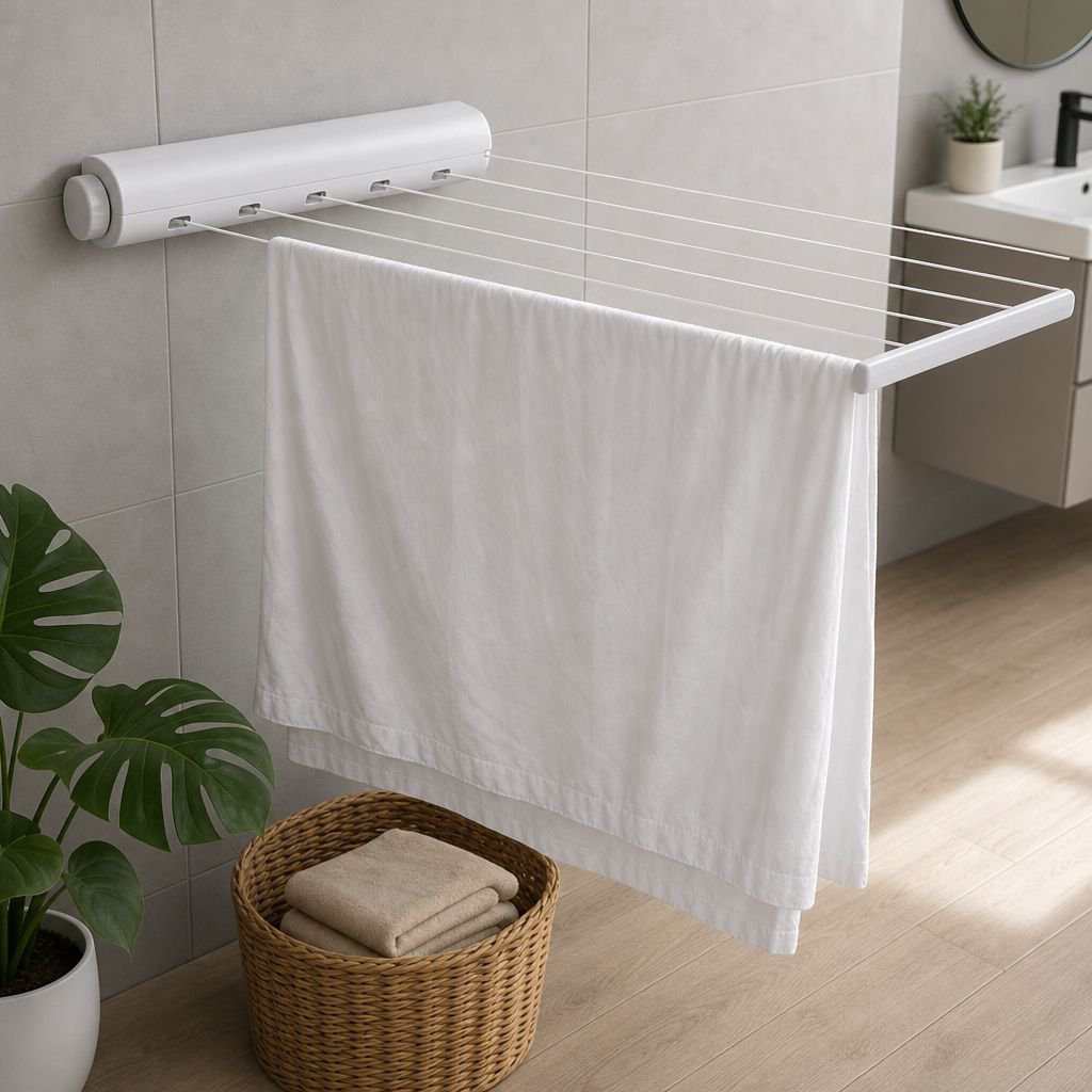 Clothes drying on multi-line retractable clothesline