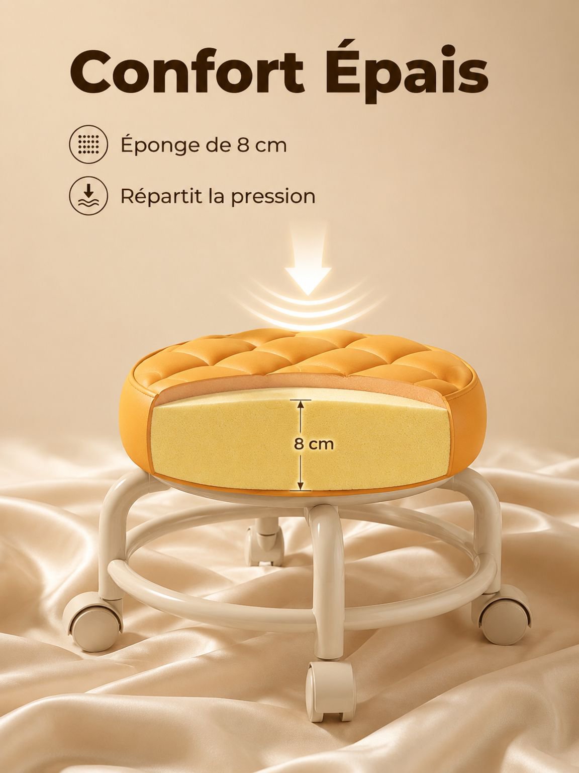 Siège d’appoint compact à roulettes pour canapé