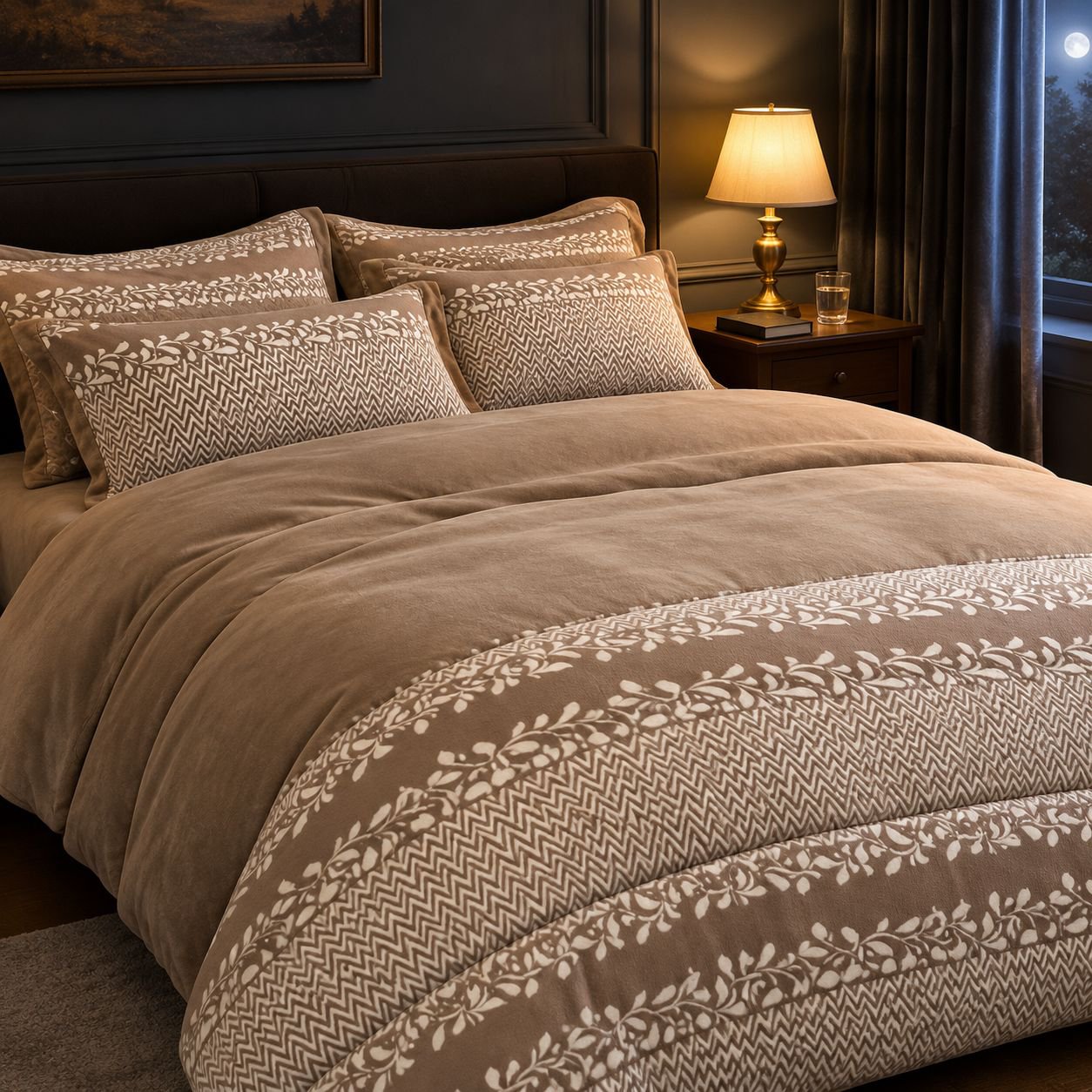 Textura suave y cálida del terciopelo en ropa de cama